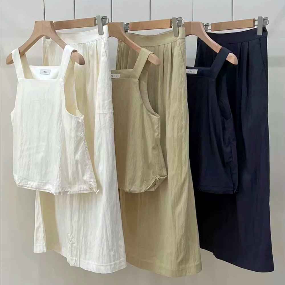 Korea Frill Beige Tank Top Midi Skirt Adjustable Set (COS, Zara, Helsa, Blossom)